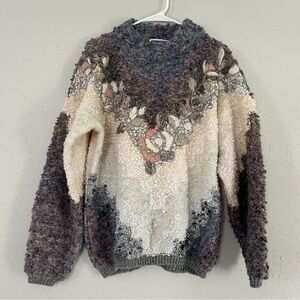 Mareia Kim Vintage Embroidered Mockneck Sweater 80s 90s Retro Colorful Unique